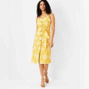 Ann Taylor Yellow White Floral Button Belted Lined Sundress Size 6 NEW